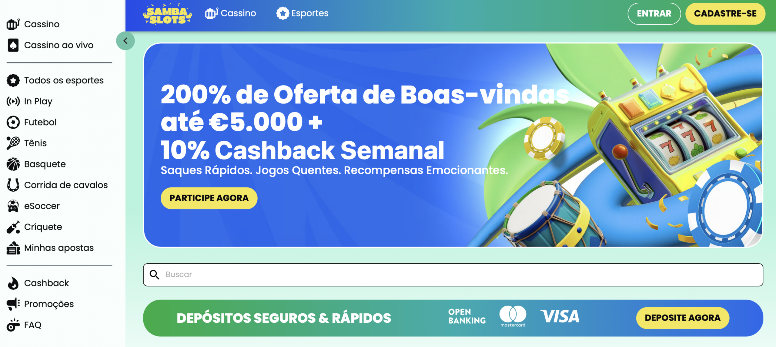 Samba Slots - Cassino com Sportsbook, 3.000+ Jogos e Cashback Semanal